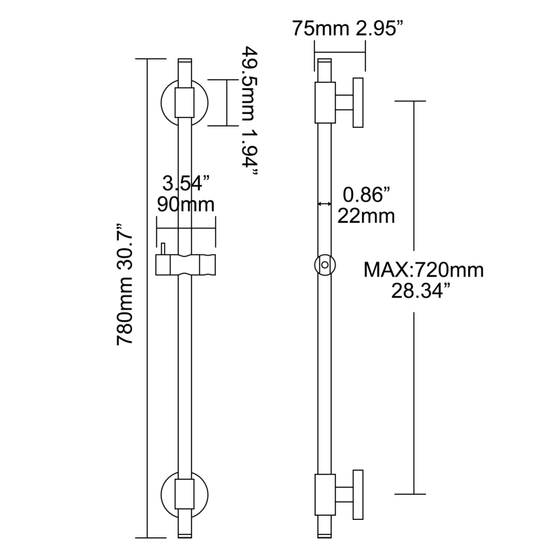 Tecmolog Stainless Steel Shower Slide Bar with Height/Angle Hangheld 5 Function Shower Head,SBH268-78