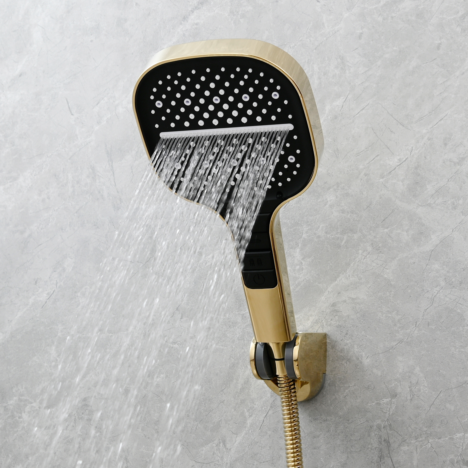 Tecmolog High-Pressure 7 settings Hand Shower with Shut Off Water Button, Shower Head with 5 Foot Hose & Adjustable Angle Bracket, BS170