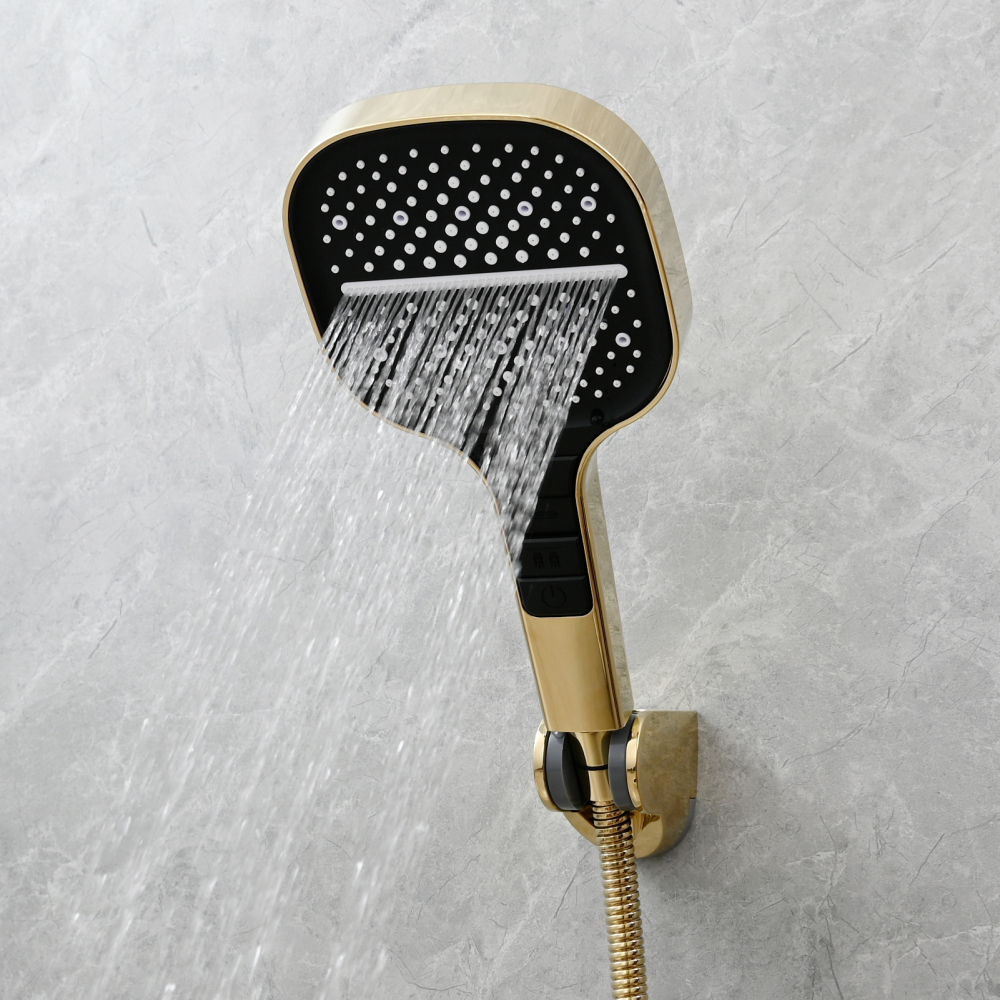Tecmolog High-Pressure 7 settings Hand Shower with Shut Off Water Button, Shower Head with 5 Foot Hose & Adjustable Angle Bracket, BS170