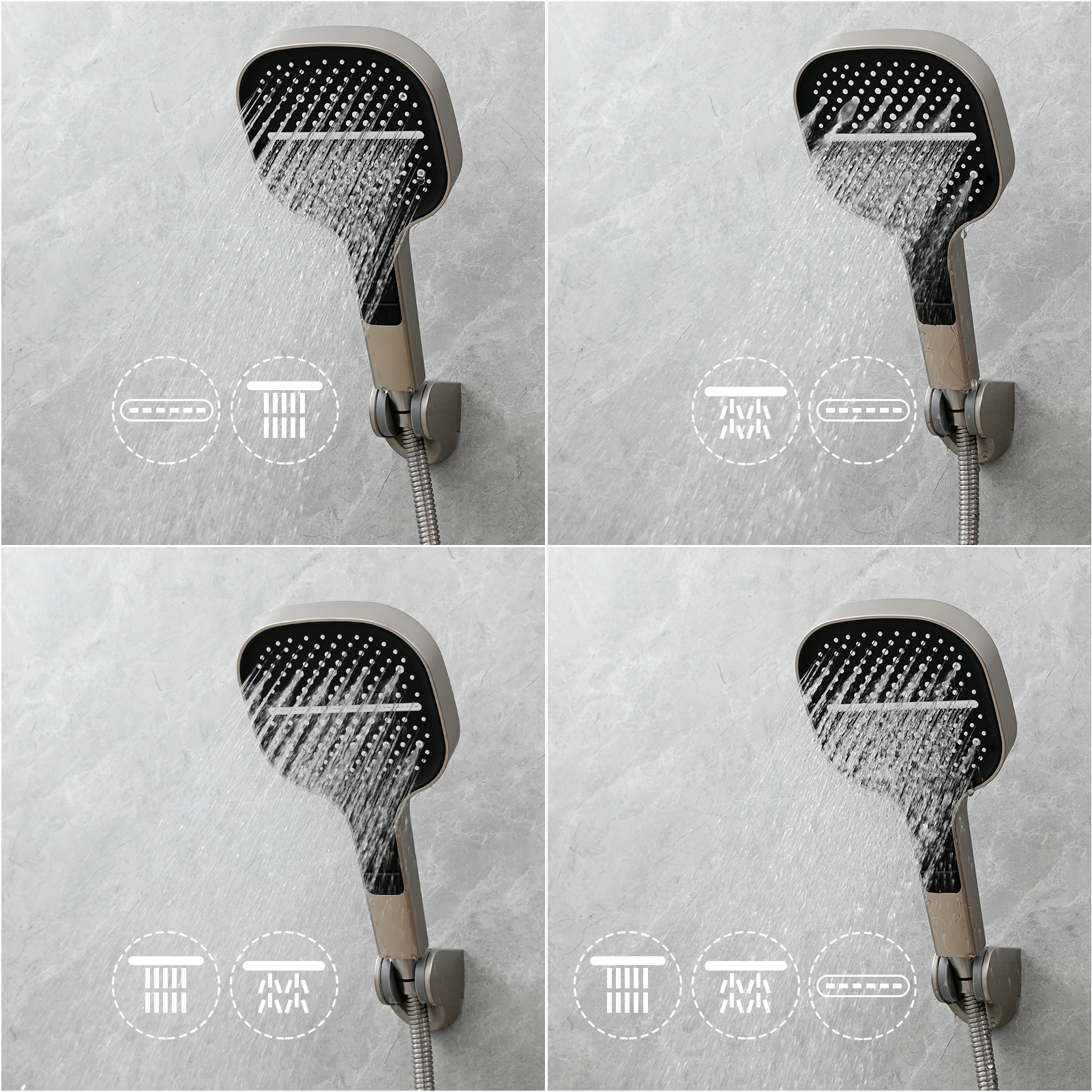 Tecmolog High-Pressure 7 settings Hand Shower with Shut Off Water Button, Shower Head with 5 Foot Hose & Adjustable Angle Bracket, BS170