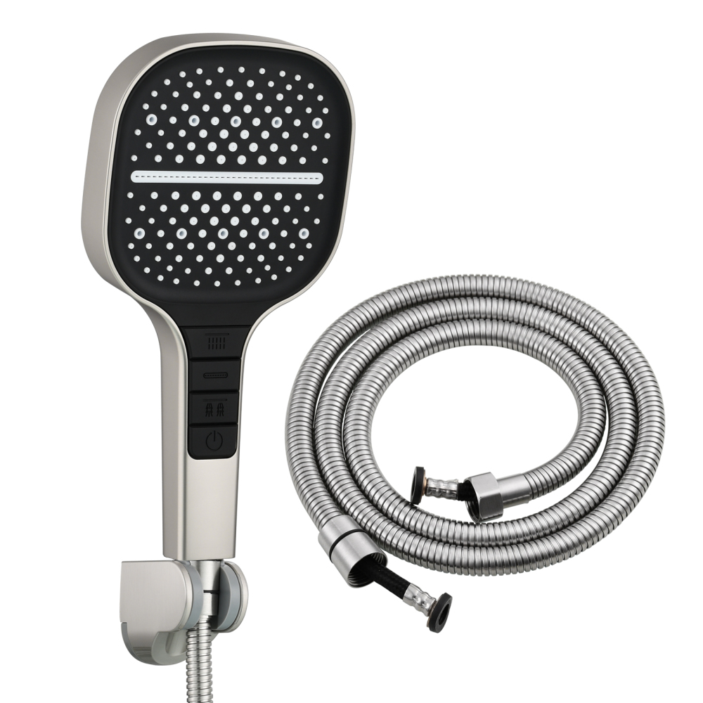 Tecmolog High-Pressure 7 settings Hand Shower with Shut Off Water Button, Shower Head with 5 Foot Hose & Adjustable Angle Bracket, BS170