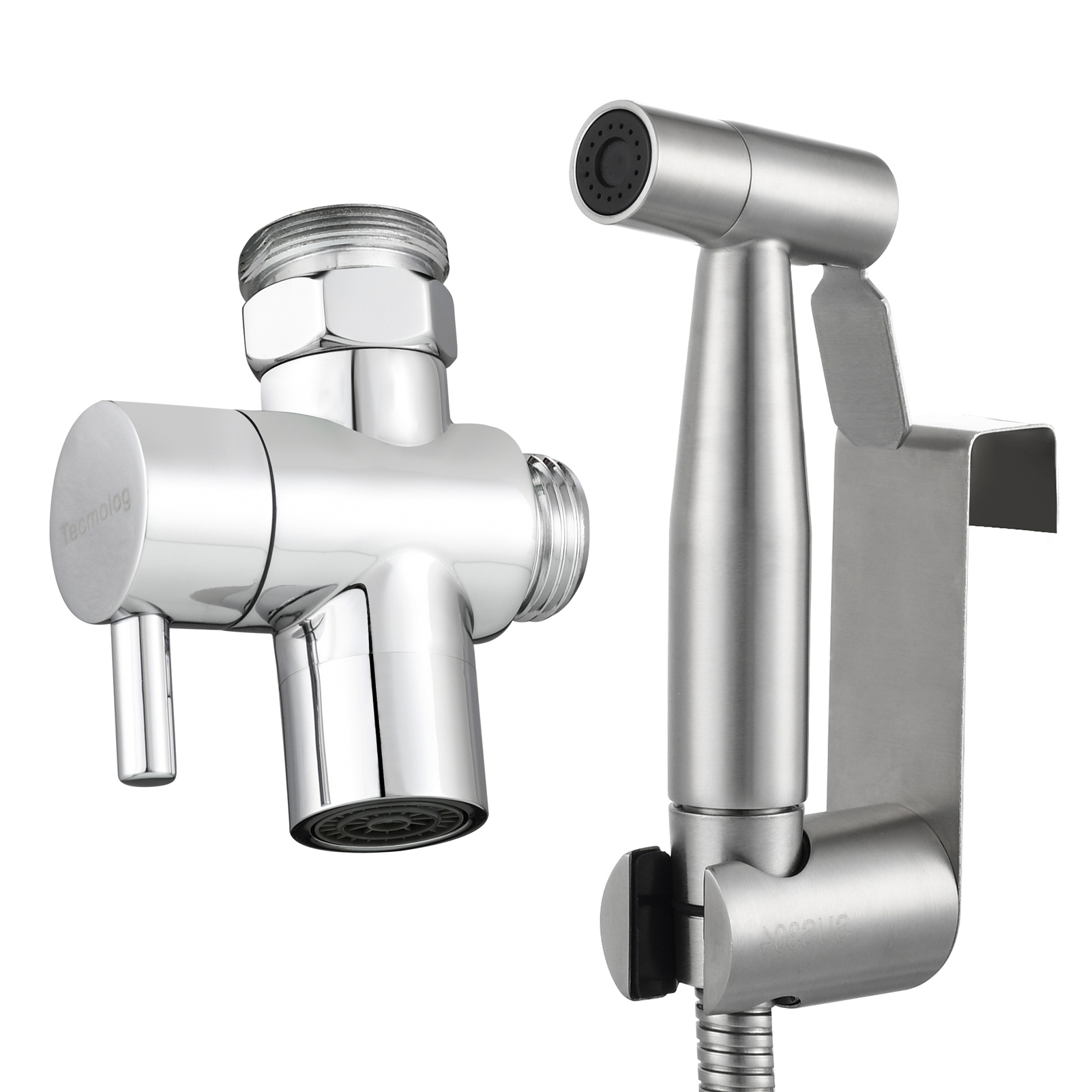 Tecmolog Toilet Sprayer Kit Stainless Steel Hand Held Sprayer Diaper Sprayer Shattaf with Diverter Valve,holder,1.2m hose,WS024F7A