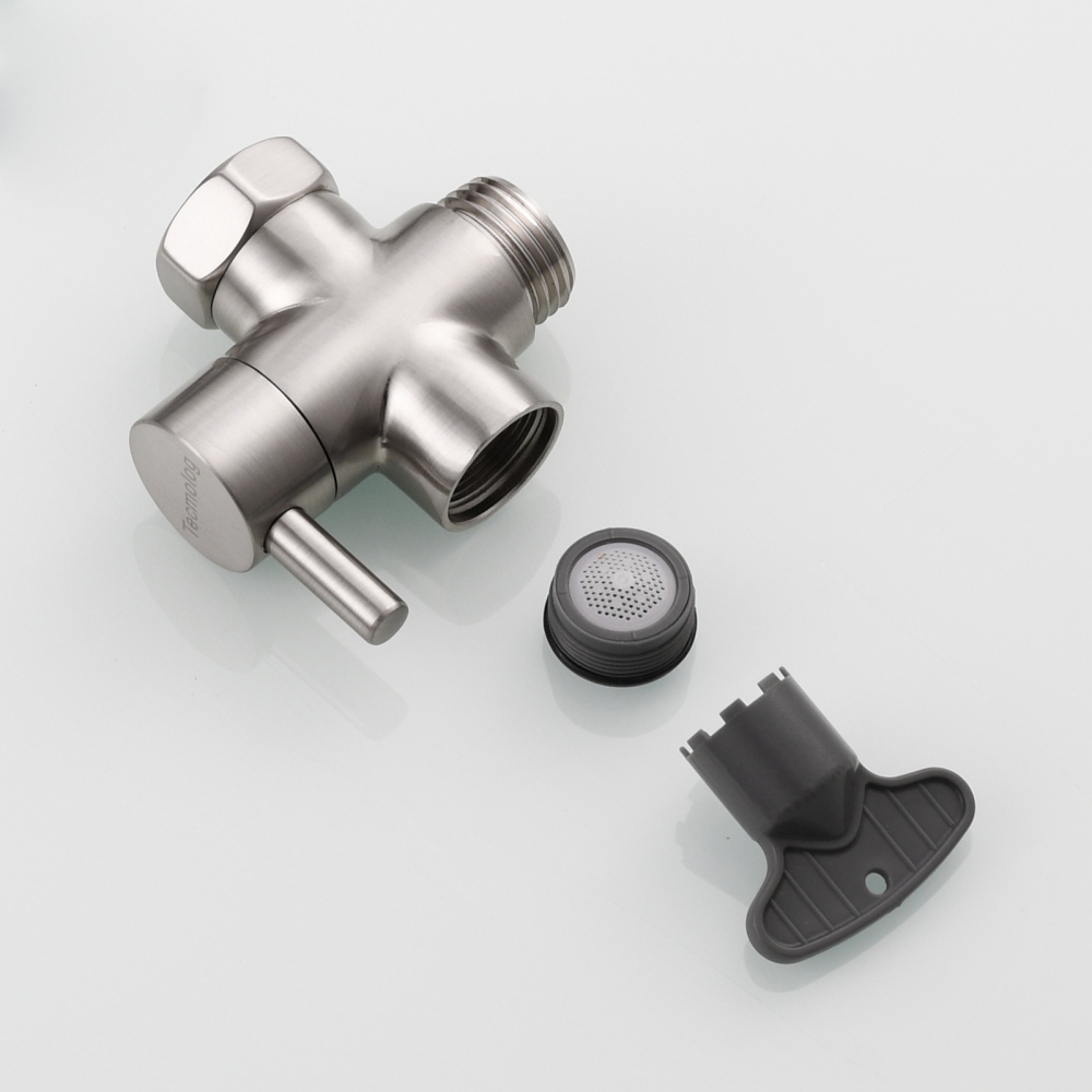 Tecmolog Sink Faucet Hose Adapter M22 x M24, Brass Faucet Diverter Valve, 3 Way Faucet Splitter for Sink, Chrome/Brushed Nickel/Black