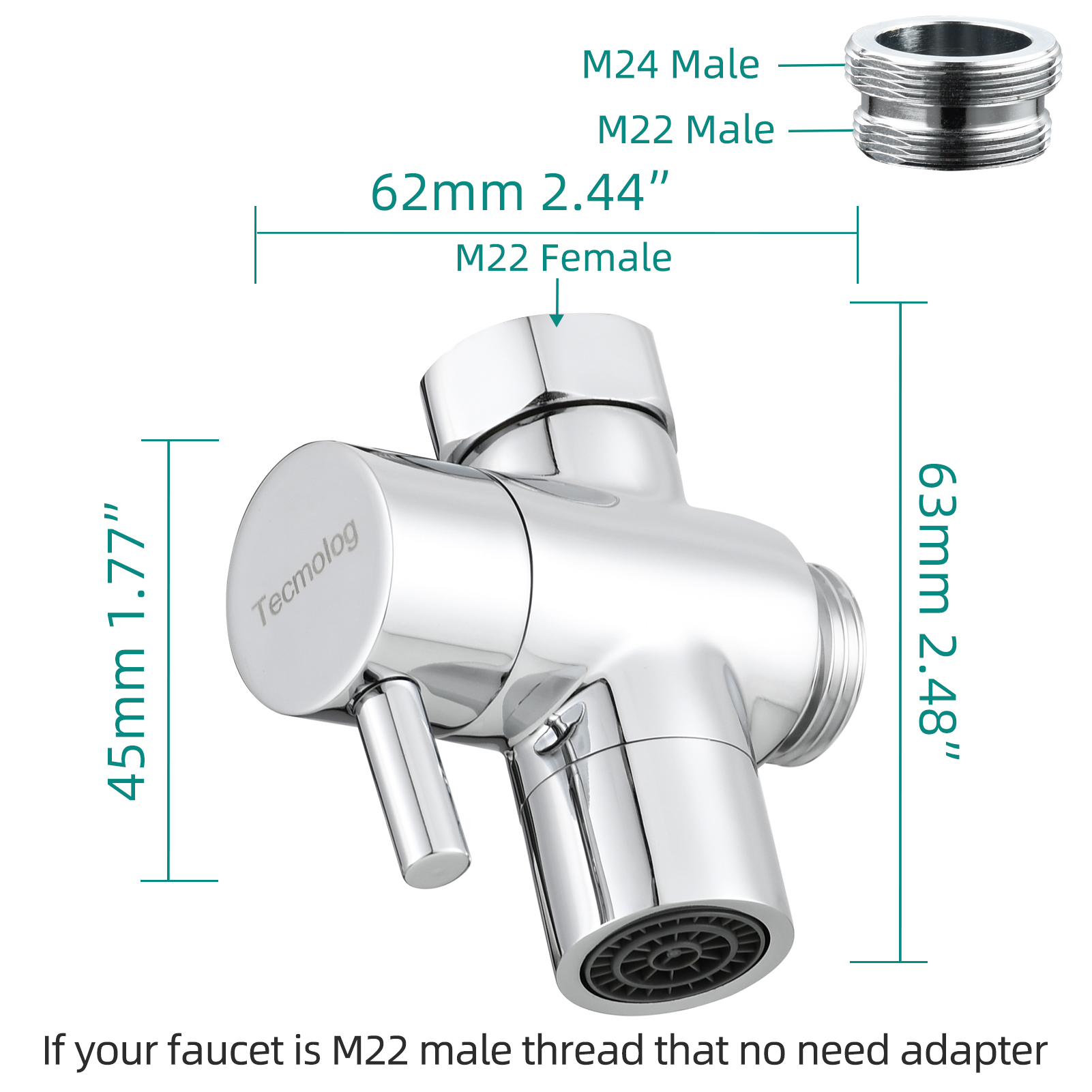 Tecmolog Sink Valve Diverter M22 X M24 Brass Faucet Splitter For   07cf21ccf6 