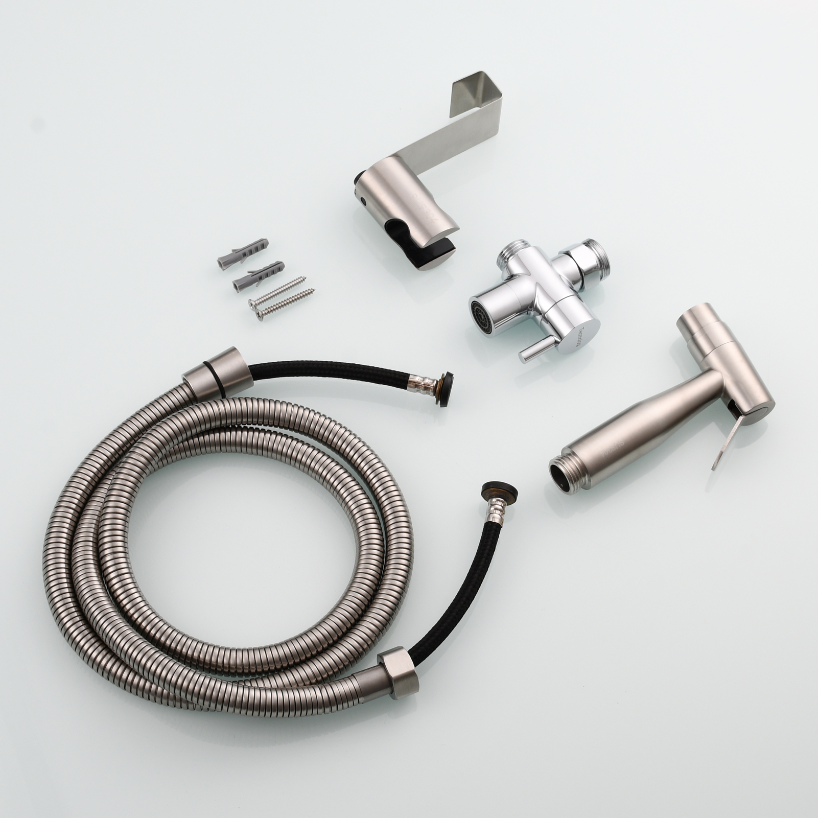 Tecmolog Toilet Sprayer Kit Stainless Steel Hand Held Sprayer Diaper Sprayer Shattaf with Diverter Valve,holder,2m hose and holder,WS024F7A