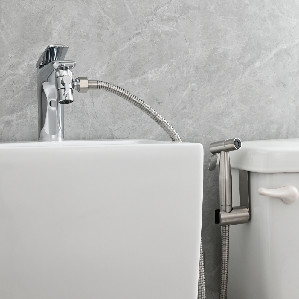 Tecmolog Toilet Sprayer Kit, Stainless Steel Hand Held Sprayer, Diaper Sprayer, Shattaf Bidet Sprayer with 2m hose and shower holder,WS024F7