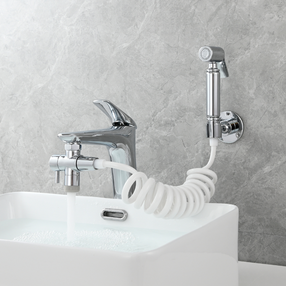 Tecmolog Faucet Bidet Sprayer Kit for Basin, Handheld Bidet Sprayer with G1/2 Faucet Diverter, Hose and Height Adjustable Holder for Personal Hygiene, Pet Shower, Baby Cloth Diaper Washing