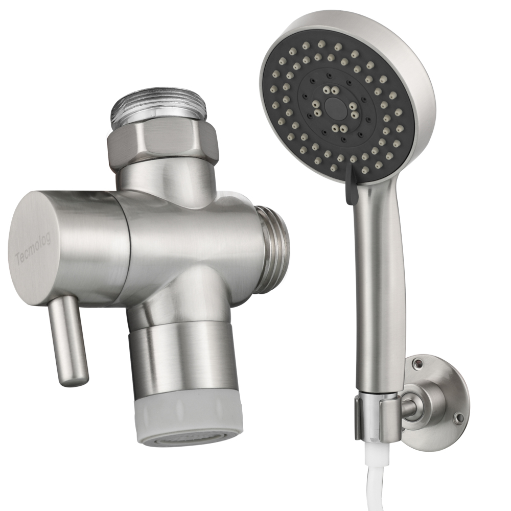 Tecmolog Sink Hose Sprayer Attachment, Bathroom Sink Sprayer Rinser Set with G1/2 Faucet Diverter Valve, 2M Hose and Holder for Hair Washing, Pet Washing and Baby Bath