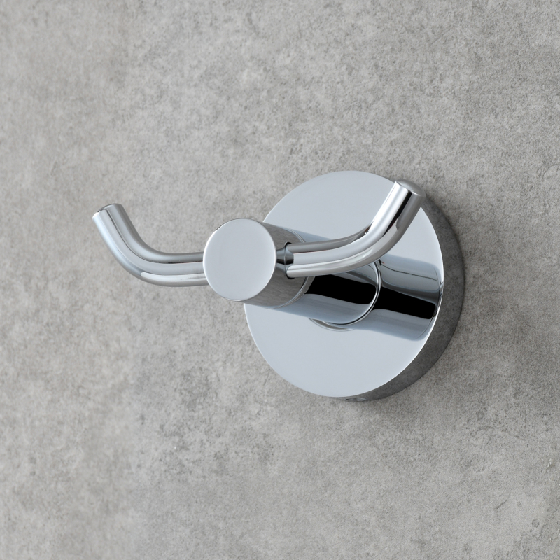 Tecmolog Self Adhesive/Drilling Plastic Clothes/Towel Hook,  Chrome Finish Double Hook for Bathroom and Kitchen BH045