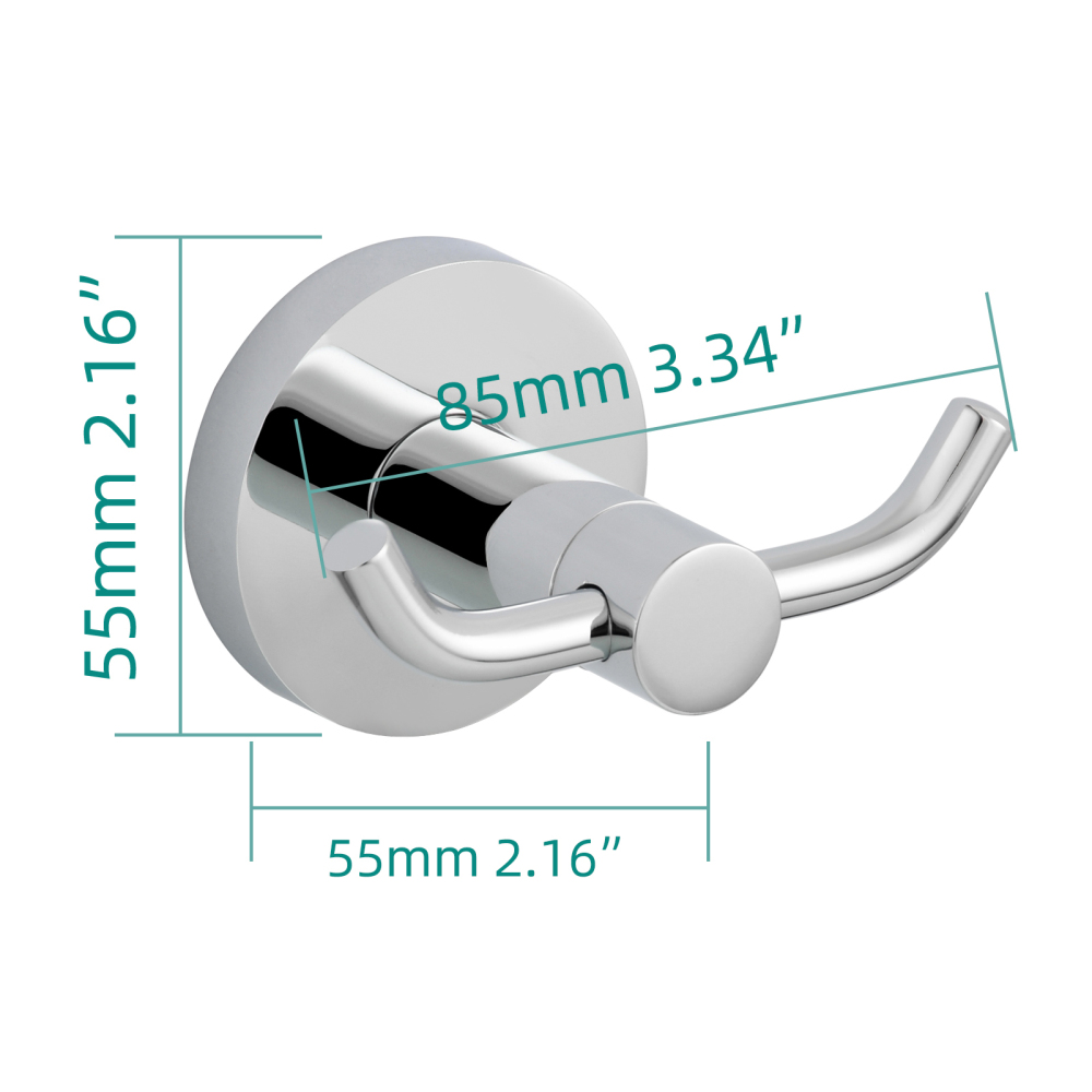 Tecmolog Self Adhesive/Drilling Plastic Clothes/Towel Hook,  Chrome Finish Double Hook for Bathroom and Kitchen BH045