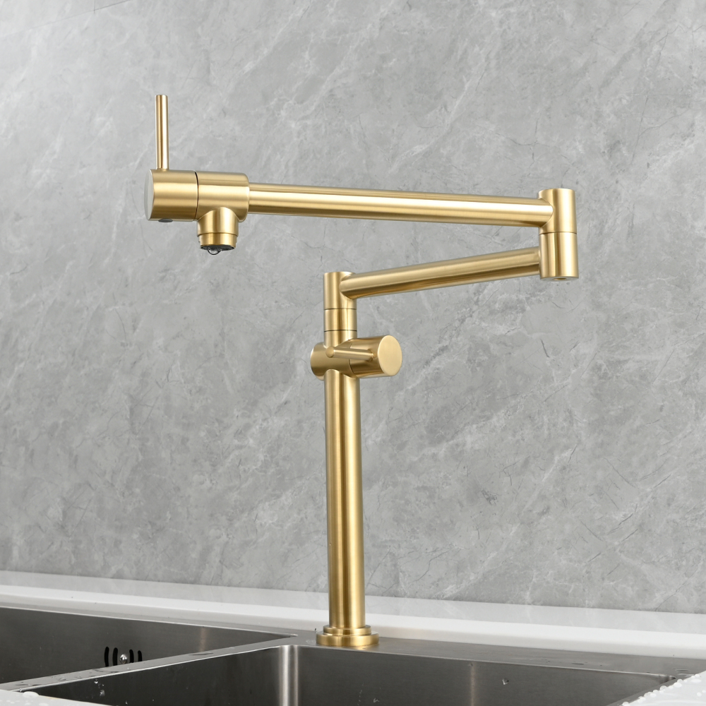 Tecmolog Brass Deck Mounted Kitchen Faucet Modern Modern Commercial Folding Faucet for Sink Faucet with Dual Handle
