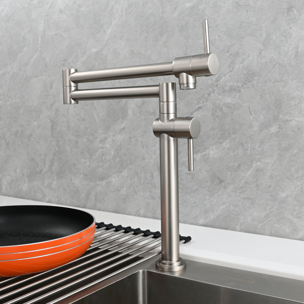 Tecmolog Brass Deck Mounted Kitchen Faucet Modern Modern Commercial Folding Faucet for Sink Faucet with Dual Handle