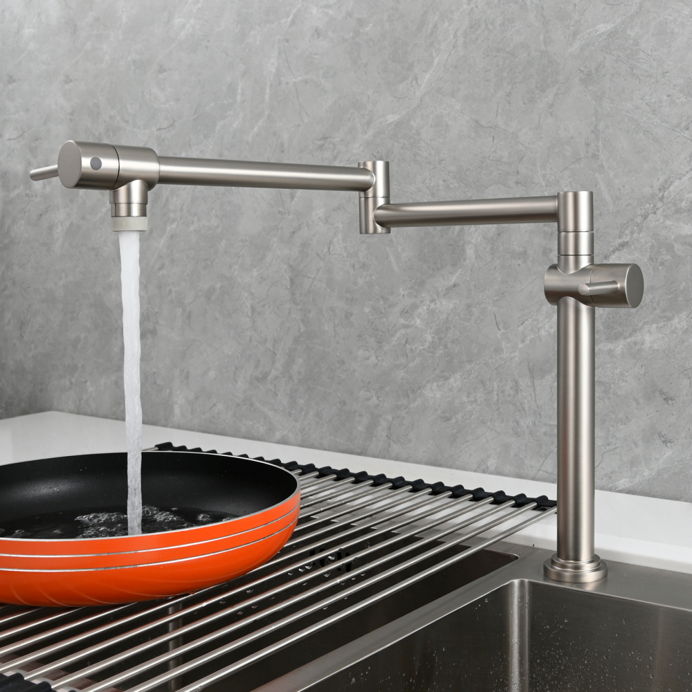 Tecmolog Brass Deck Mounted Kitchen Faucet Modern Modern Commercial Folding Faucet for Sink Faucet with Dual Handle