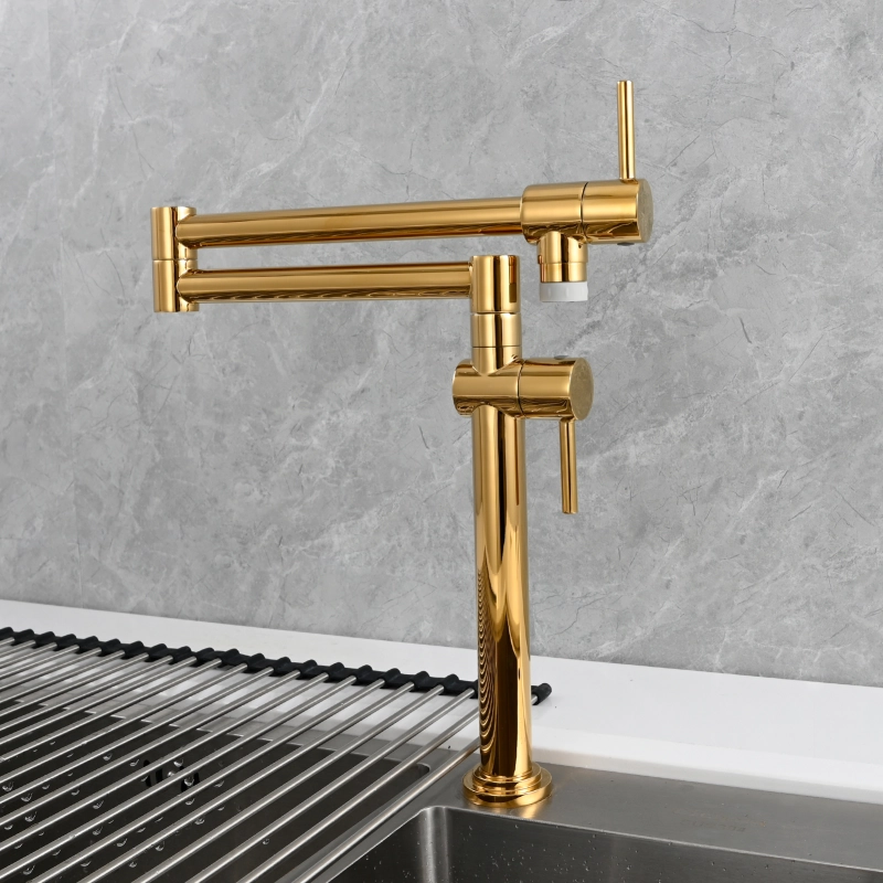 Tecmolog Brass Deck Mounted Kitchen Faucet Modern Modern Commercial Folding Faucet for Sink Faucet with Dual Handle