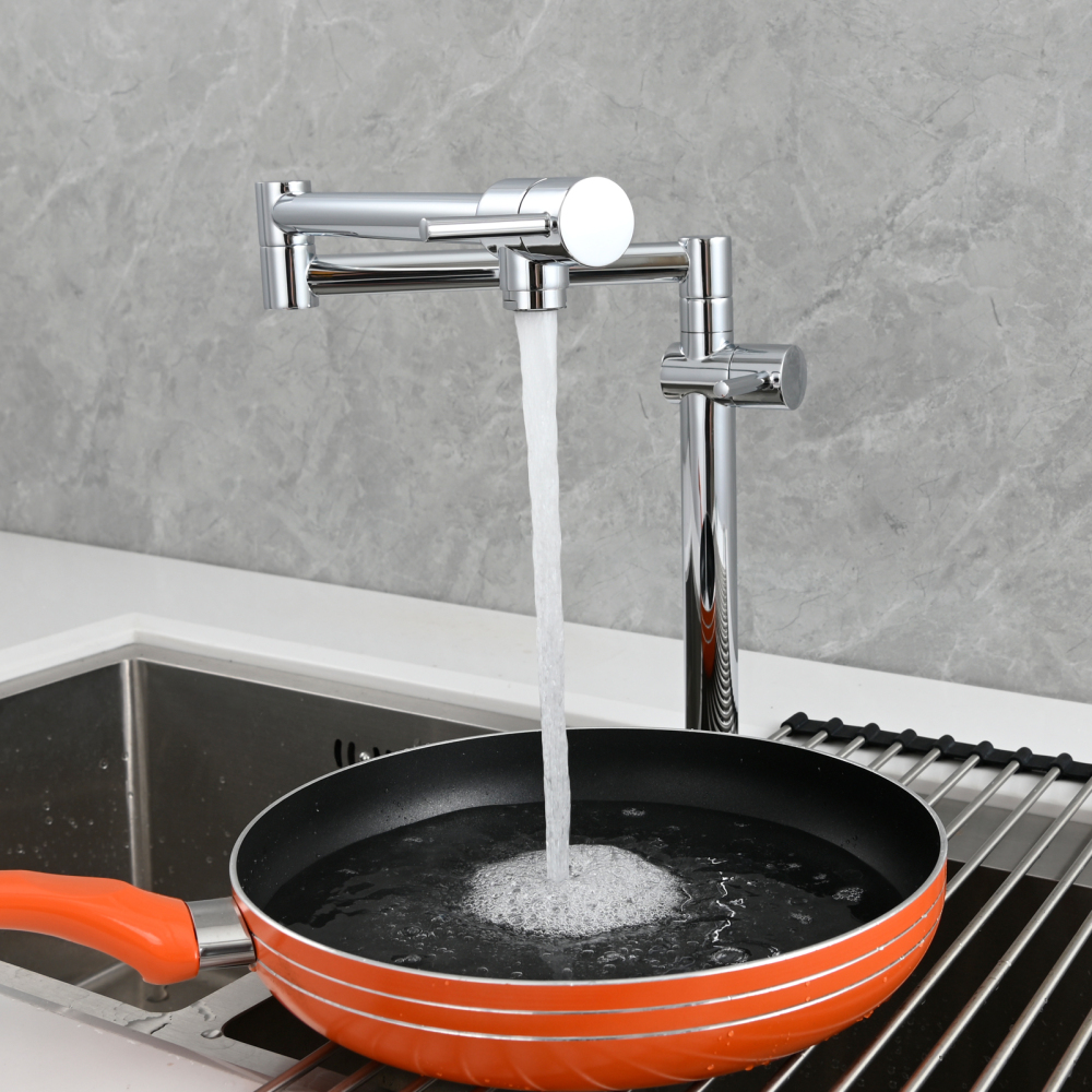 Tecmolog Brass Deck Mounted Kitchen Faucet Modern Modern Commercial Folding Faucet for Sink Faucet with Dual Handle