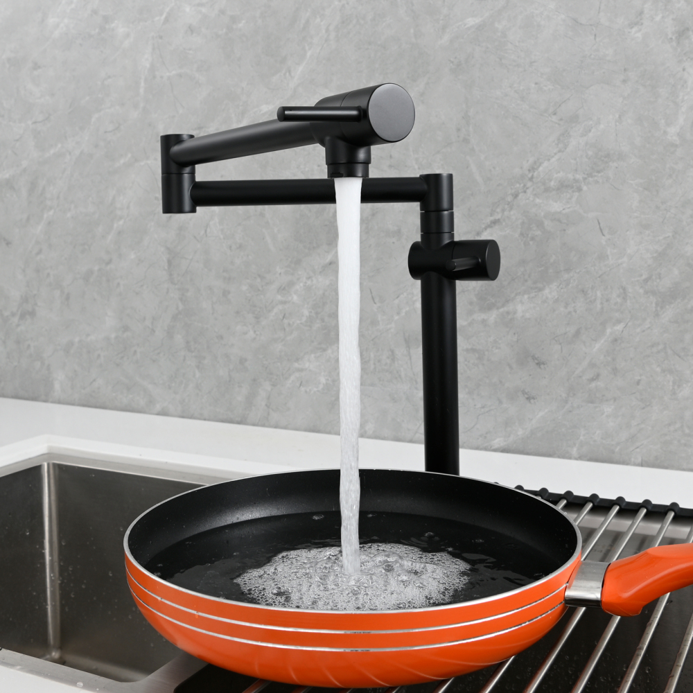 Tecmolog Brass Deck Mounted Kitchen Faucet Modern Modern Commercial Folding Faucet for Sink Faucet with Dual Handle