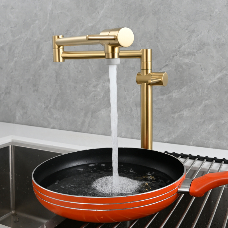 Tecmolog Brass Deck Mounted Kitchen Faucet Modern Modern Commercial Folding Faucet for Sink Faucet with Dual Handle