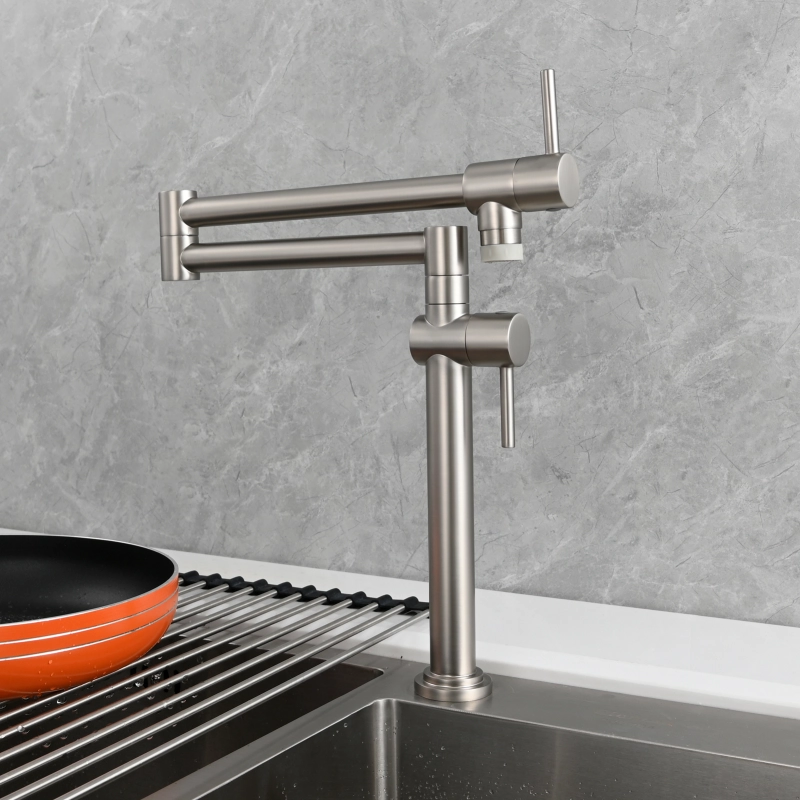 Tecmolog Brass Deck Mounted Kitchen Faucet Modern Modern Commercial Folding Faucet for Sink Faucet with Dual Handle