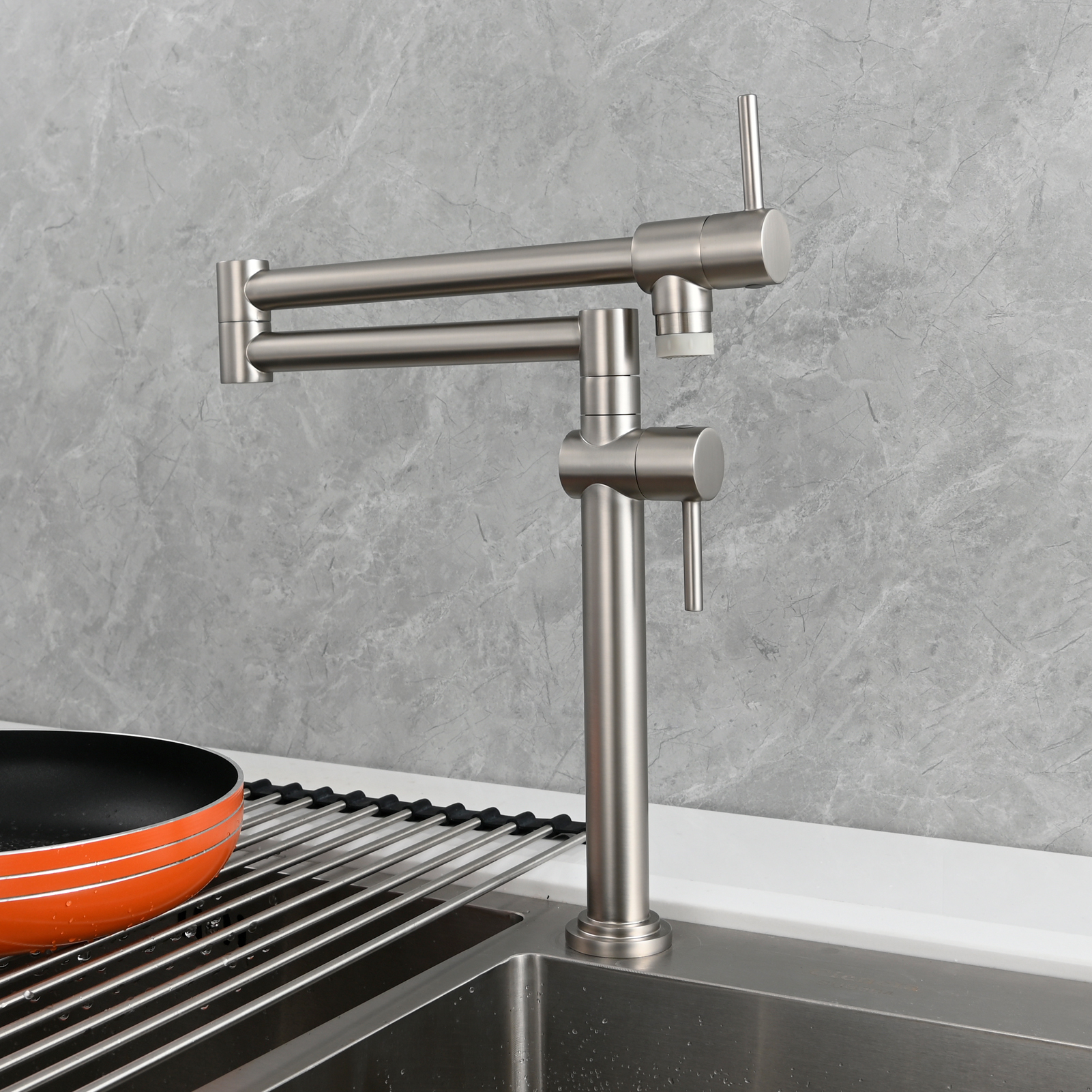 Tecmolog Brass Deck Mounted Kitchen Faucet Modern Modern Commercial Folding Faucet for Sink Faucet with Dual Handle