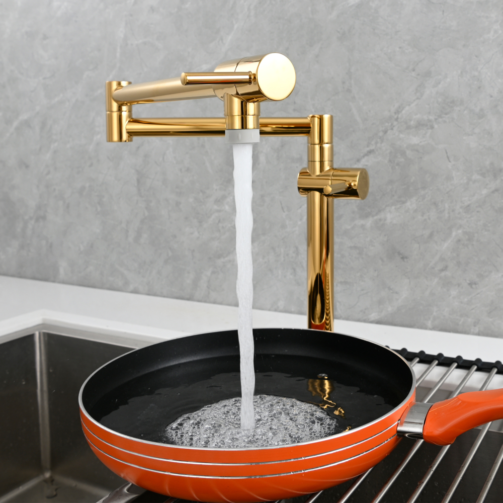 Tecmolog Brass Deck Mounted Kitchen Faucet Modern Modern Commercial Folding Faucet for Sink Faucet with Dual Handle