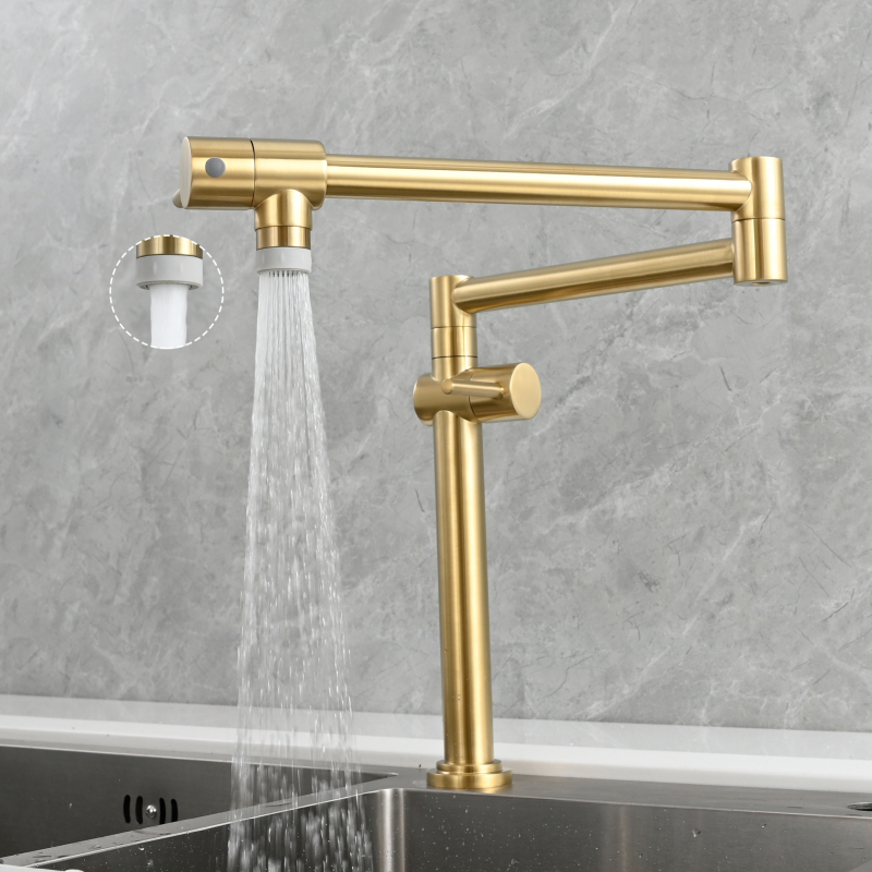 Tecmolog Brass Deck Mounted Kitchen Faucet Modern Modern Commercial Folding Faucet for Sink Faucet with Dual Handle