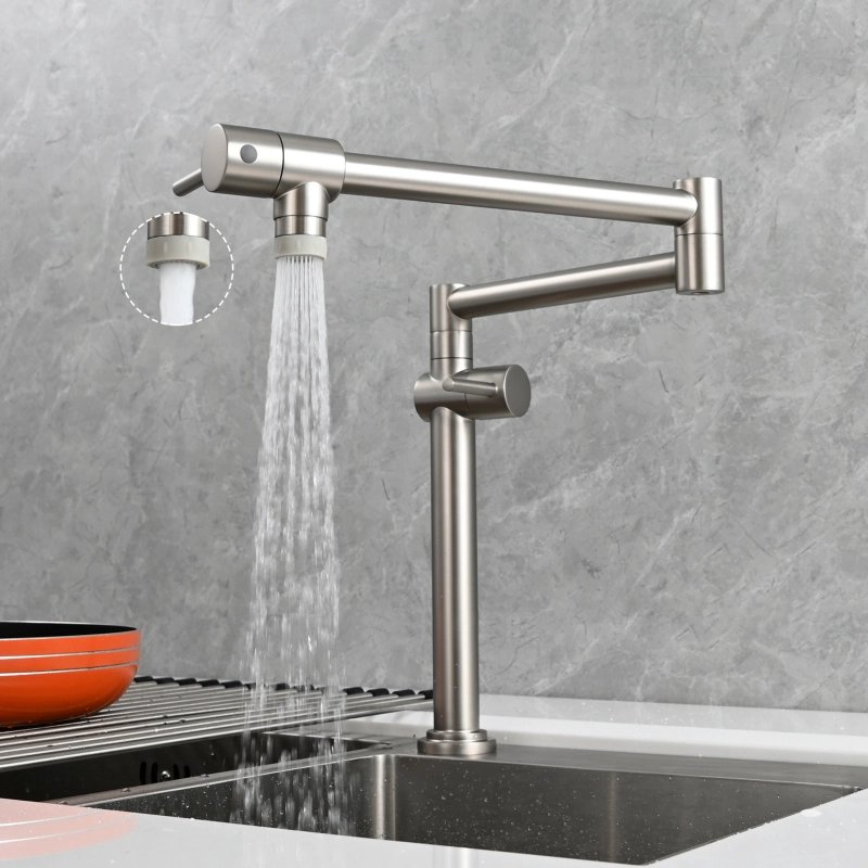 Tecmolog Brass Deck Mounted Kitchen Faucet Modern Modern Commercial Folding Faucet for Sink Faucet with Dual Handle
