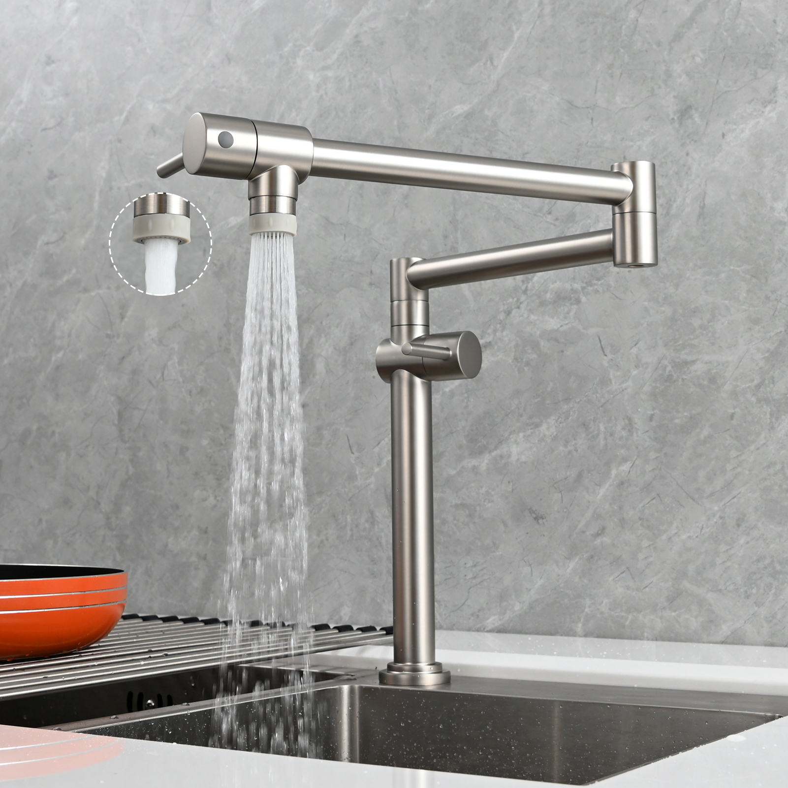 Tecmolog Brass Deck Mounted Kitchen Faucet Modern Modern Commercial Folding Faucet for Sink Faucet with Dual Handle
