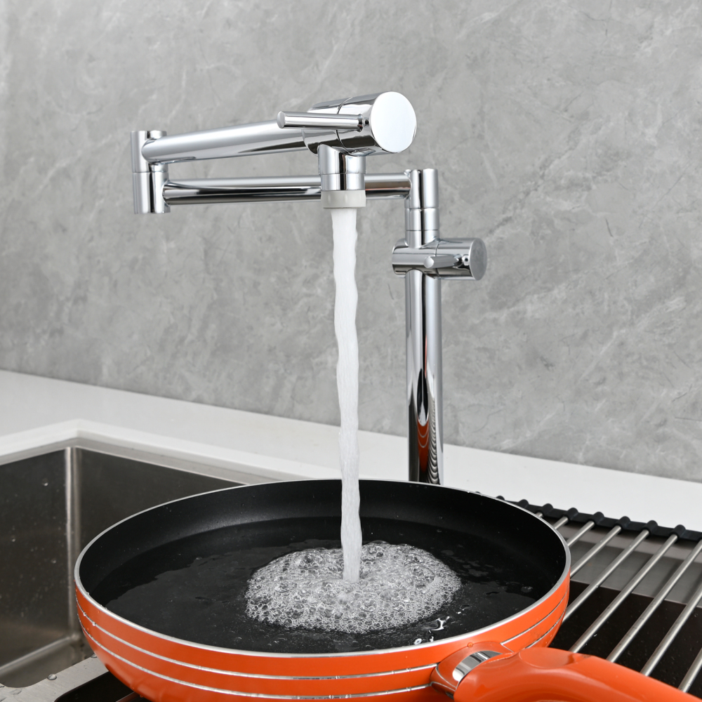 Tecmolog Brass Deck Mounted Kitchen Faucet Modern Modern Commercial Folding Faucet for Sink Faucet with Dual Handle