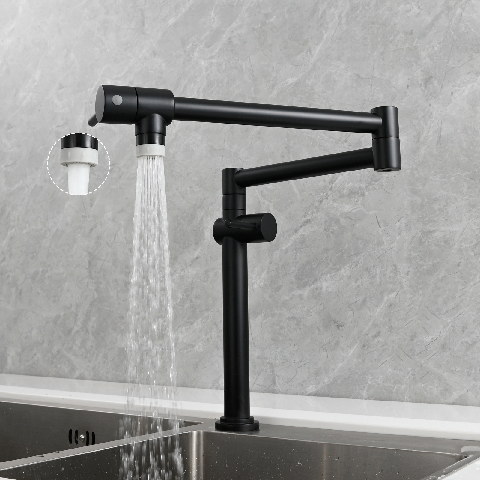 Tecmolog Brass Deck Mounted Kitchen Faucet Modern Modern Commercial Folding Faucet for Sink Faucet with Dual Handle