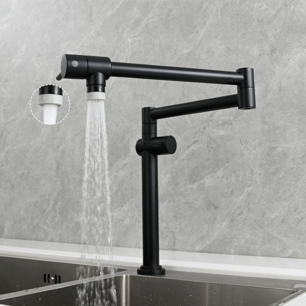 Tecmolog Brass Deck Mounted Kitchen Faucet Modern Modern Commercial Folding Faucet for Sink Faucet with Dual Handle