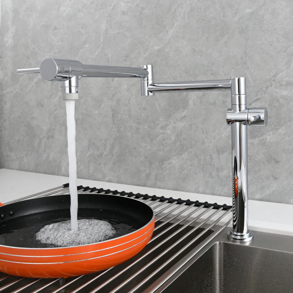 Tecmolog Brass Deck Mounted Kitchen Faucet Modern Modern Commercial Folding Faucet for Sink Faucet with Dual Handle