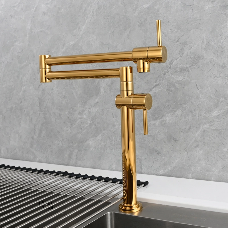 Tecmolog Brass Deck Mounted Kitchen Faucet Modern Modern Commercial Folding Faucet for Sink Faucet with Dual Handle