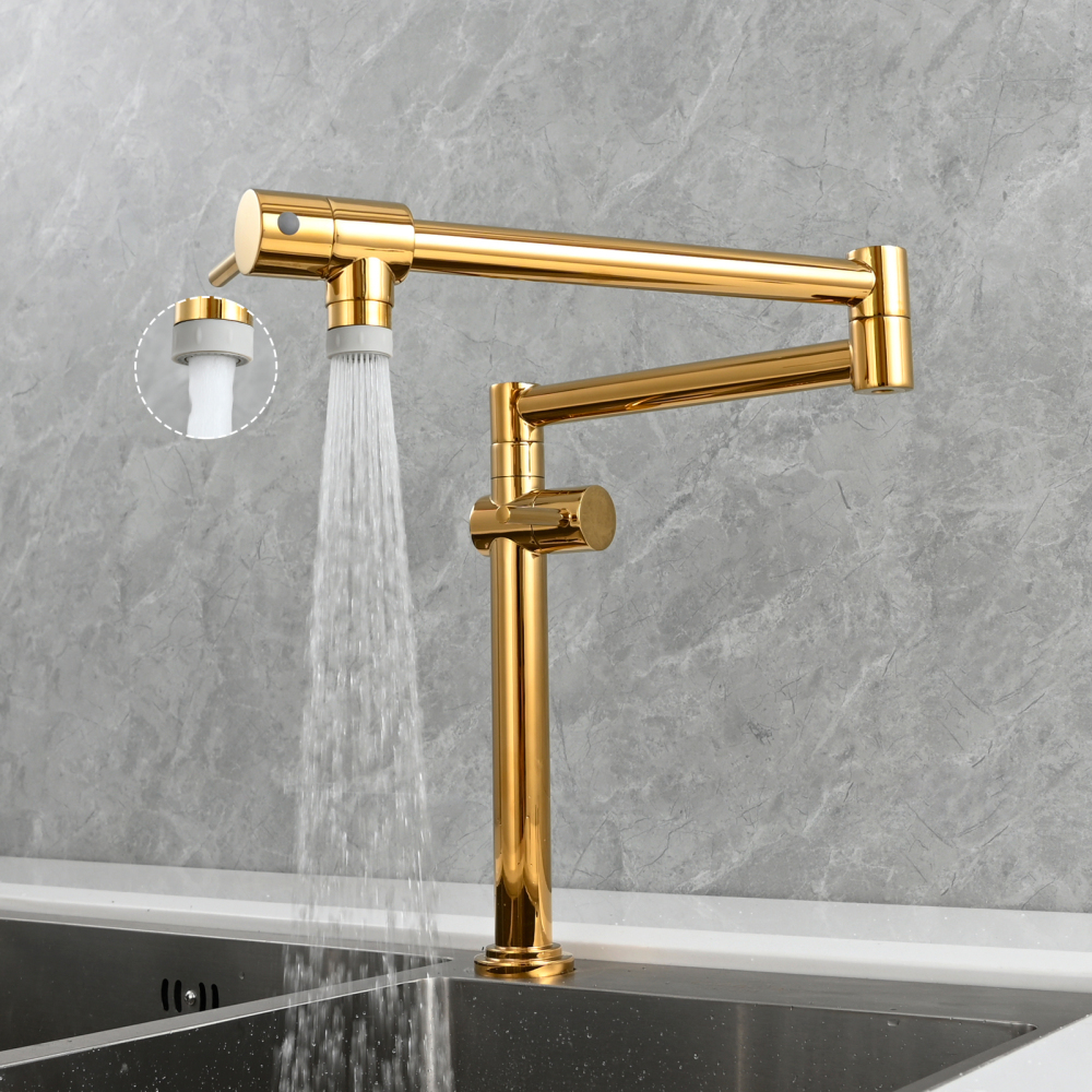 Tecmolog Brass Deck Mounted Kitchen Faucet Modern Modern Commercial Folding Faucet for Sink Faucet with Dual Handle