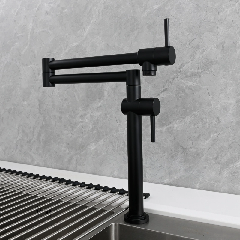 Tecmolog Brass Deck Mounted Kitchen Faucet Modern Modern Commercial Folding Faucet for Sink Faucet with Dual Handle
