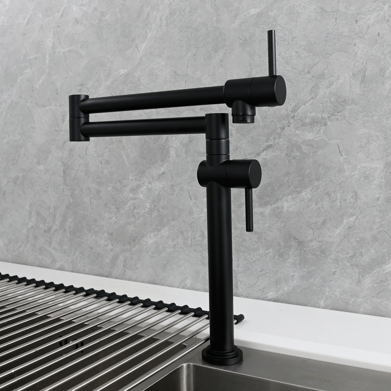 Tecmolog Brass Deck Mounted Kitchen Faucet Modern Modern Commercial Folding Faucet for Sink Faucet with Dual Handle
