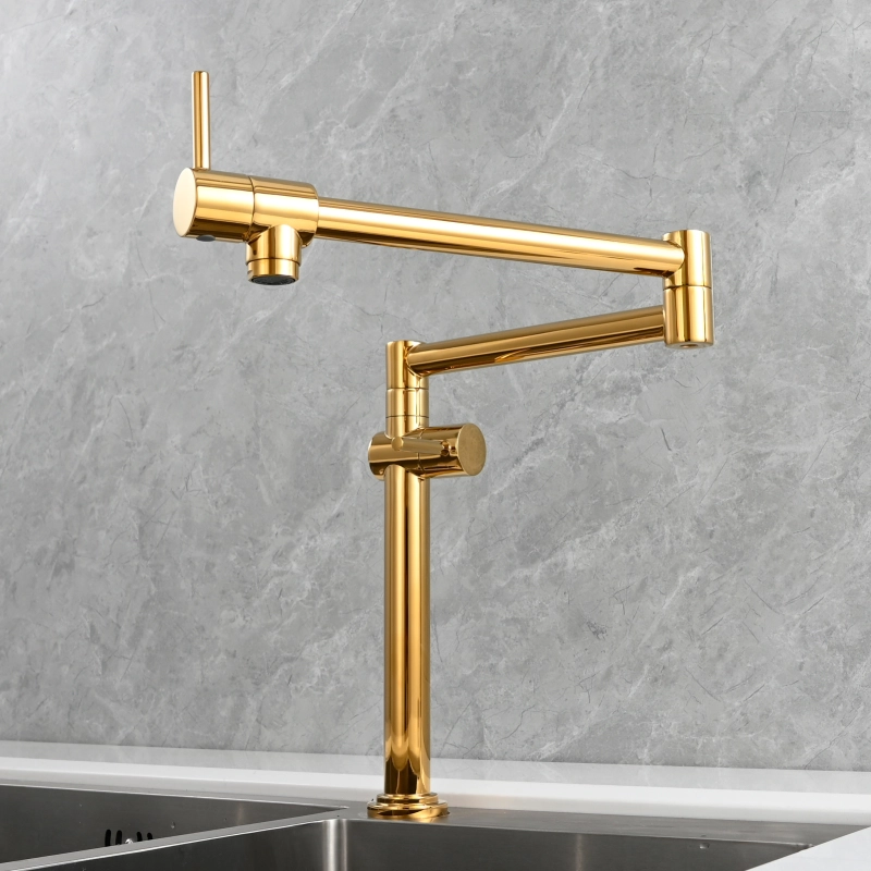 Tecmolog Brass Deck Mounted Kitchen Faucet Modern Modern Commercial Folding Faucet for Sink Faucet with Dual Handle