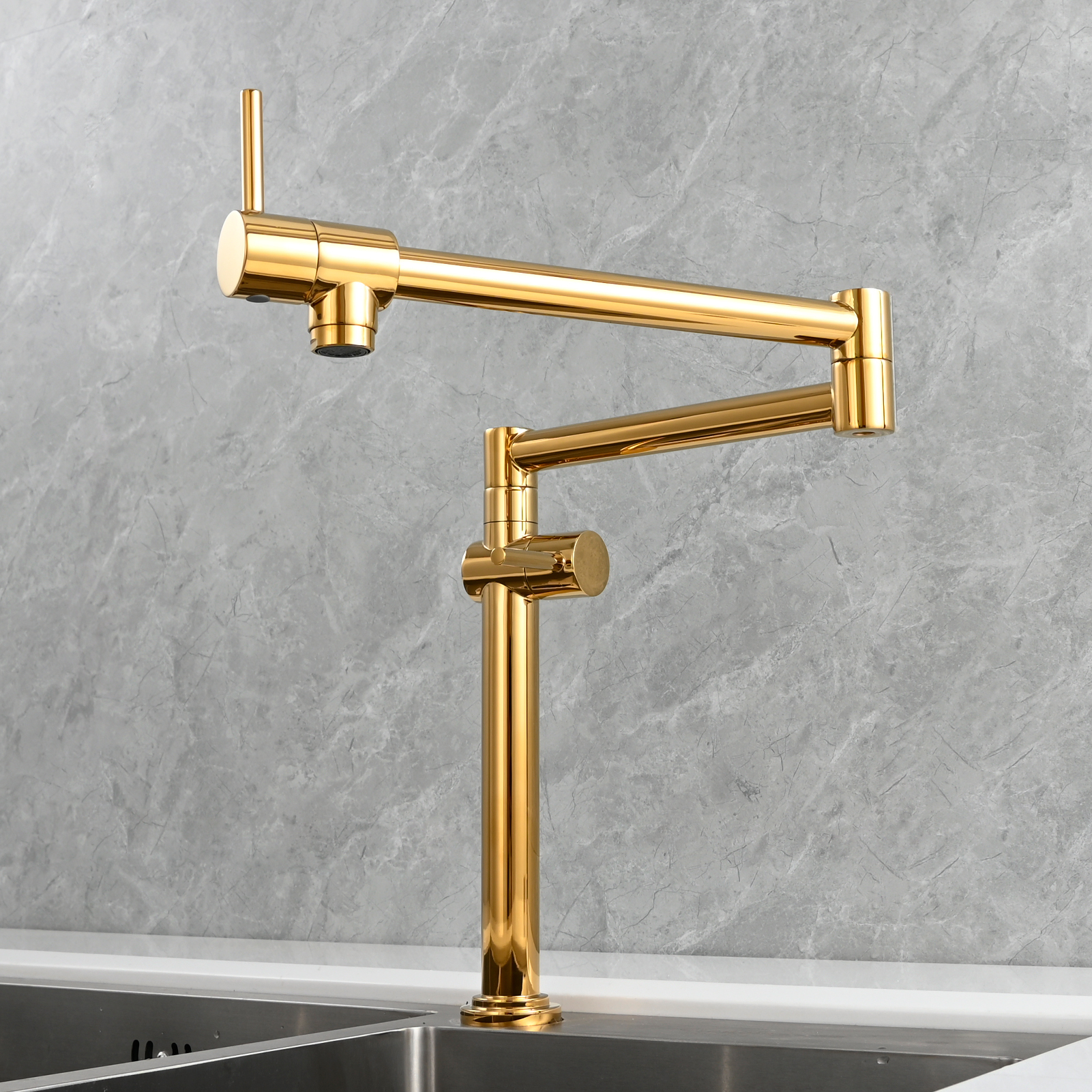 Tecmolog Brass Deck Mounted Kitchen Faucet Modern Modern Commercial Folding Faucet for Sink Faucet with Dual Handle