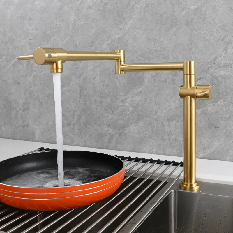 Tecmolog Brass Deck Mounted Kitchen Faucet Modern Modern Commercial Folding Faucet for Sink Faucet with Dual Handle