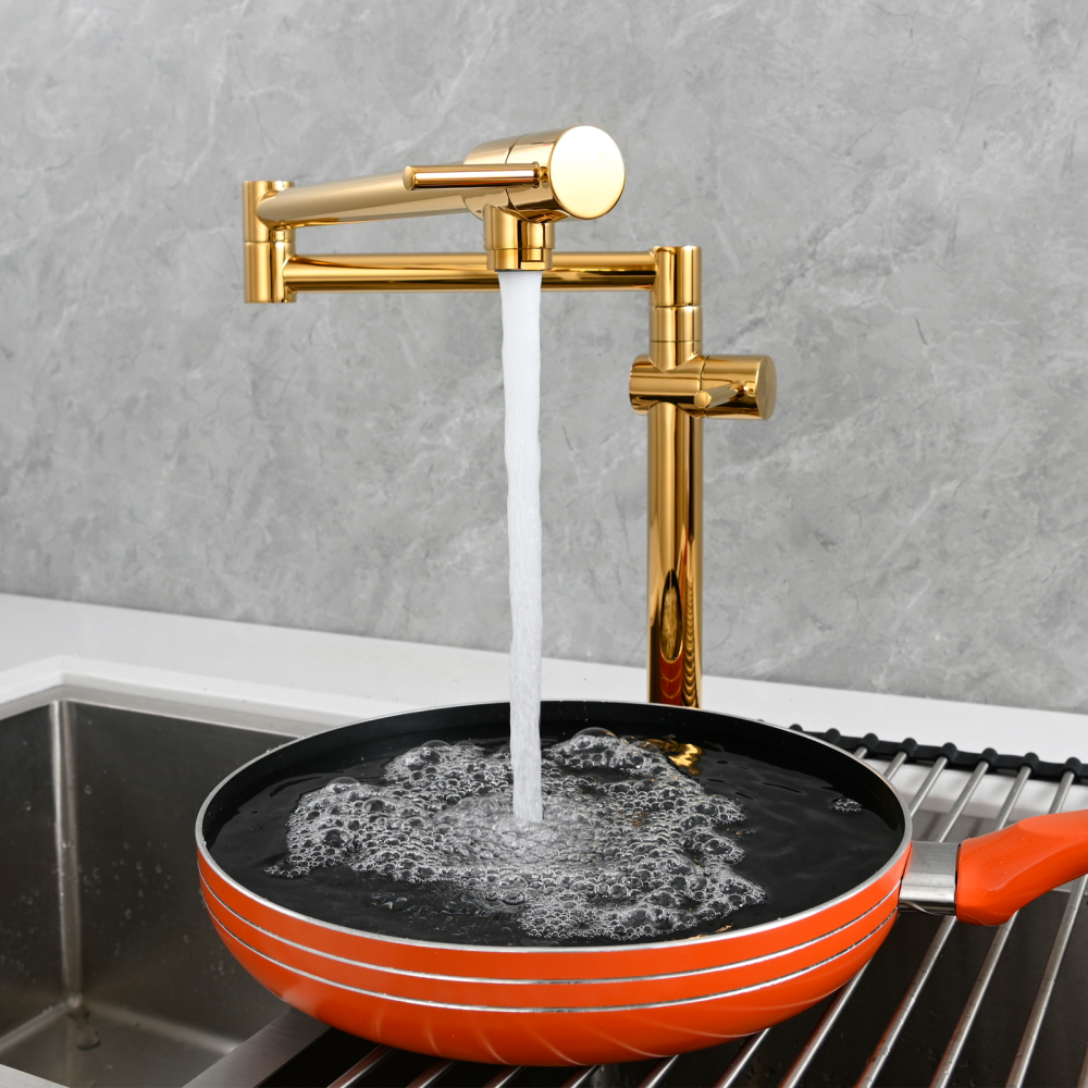 Tecmolog Brass Deck Mounted Kitchen Faucet Modern Modern Commercial Folding Faucet for Sink Faucet with Dual Handle