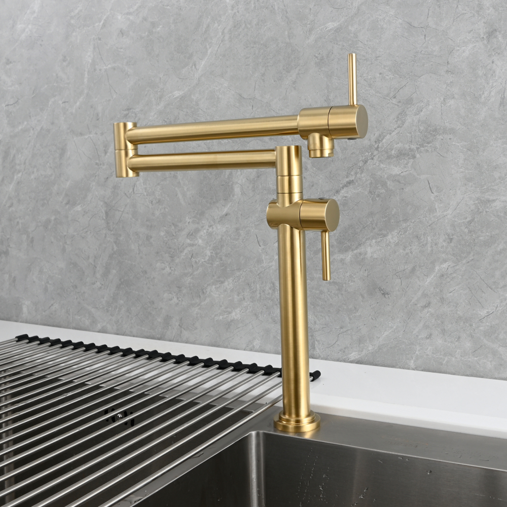 Tecmolog Brass Deck Mounted Kitchen Faucet Modern Modern Commercial Folding Faucet for Sink Faucet with Dual Handle