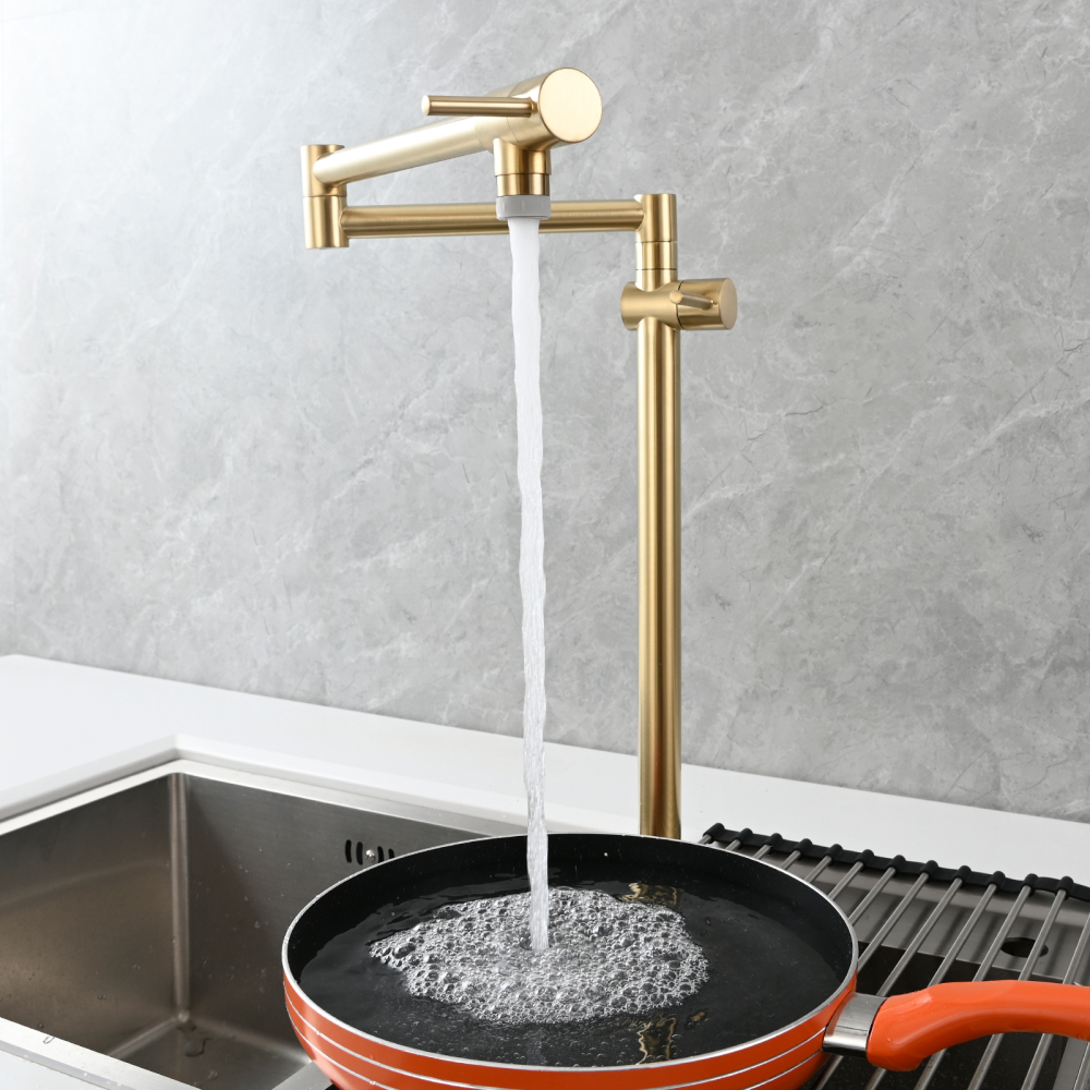 Tecmolog Brass Deck Mounted Kitchen Faucet Modern Modern Commercial Folding Faucet for Sink Faucet with Dual Handle