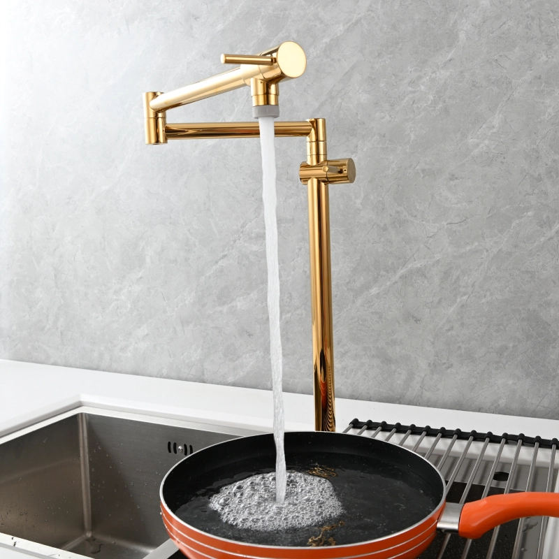 Tecmolog Brass Deck Mounted Kitchen Faucet Modern Modern Commercial Folding Faucet for Sink Faucet with Dual Handle