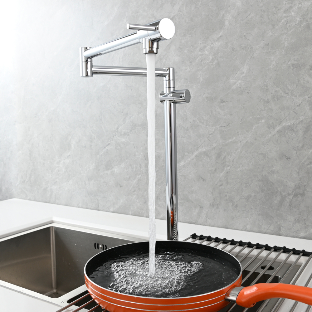 Tecmolog Brass Deck Mounted Kitchen Faucet Modern Modern Commercial Folding Faucet for Sink Faucet with Dual Handle