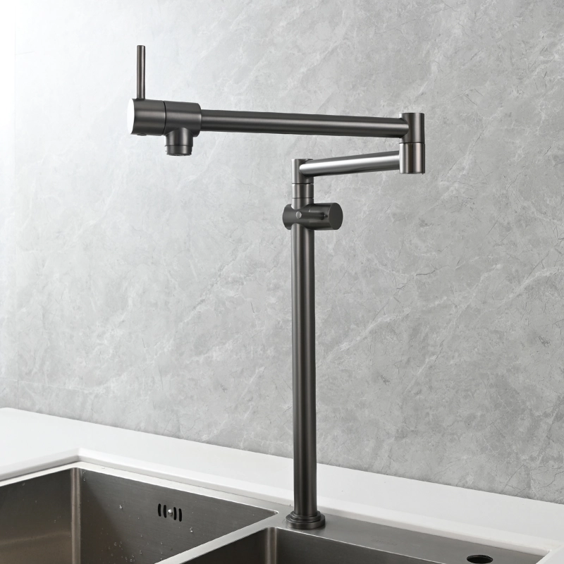 Tecmolog Brass Deck Mounted Kitchen Faucet Modern Modern Commercial Folding Faucet for Sink Faucet with Dual Handle