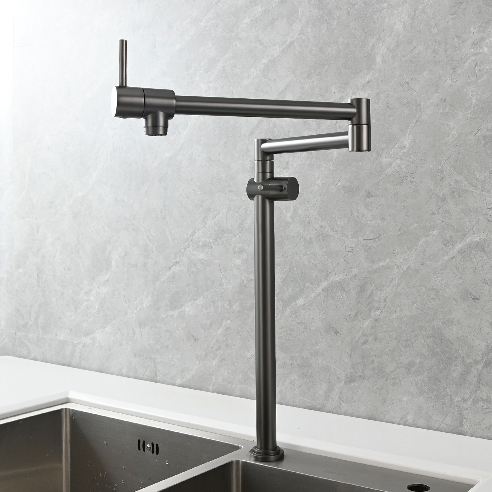 Tecmolog Brass Deck Mounted Kitchen Faucet Modern Modern Commercial Folding Faucet for Sink Faucet with Dual Handle