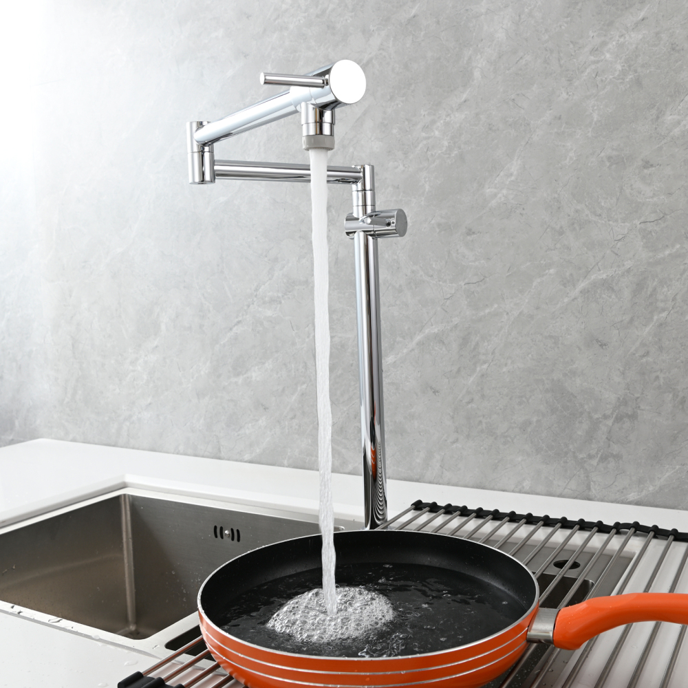 Tecmolog Brass Deck Mounted Kitchen Faucet Modern Modern Commercial Folding Faucet for Sink Faucet with Dual Handle