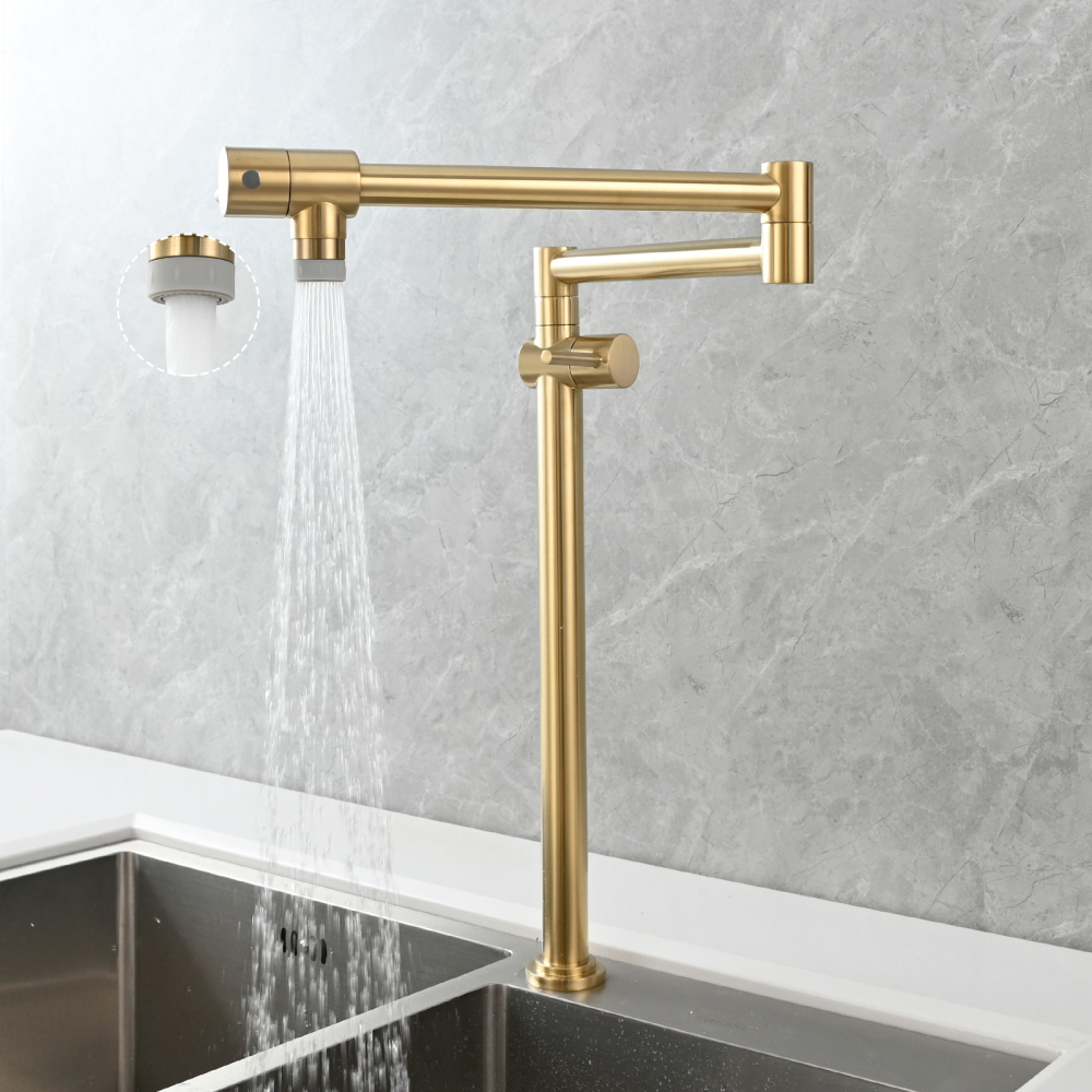 Tecmolog Brass Deck Mounted Kitchen Faucet Modern Modern Commercial Folding Faucet for Sink Faucet with Dual Handle