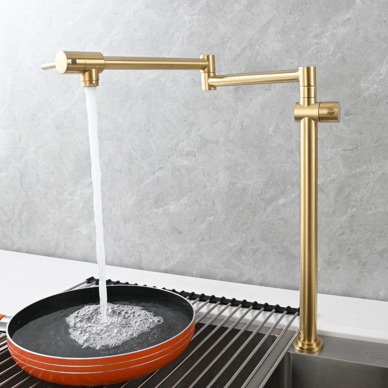 Tecmolog Brass Deck Mounted Kitchen Faucet Modern Modern Commercial Folding Faucet for Sink Faucet with Dual Handle