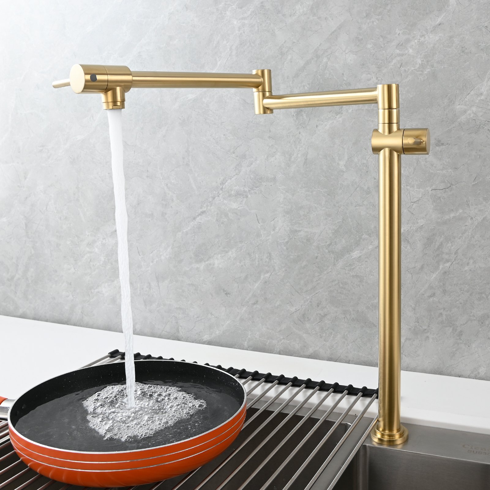 Tecmolog Brass Deck Mounted Kitchen Faucet Modern Modern Commercial Folding Faucet for Sink Faucet with Dual Handle