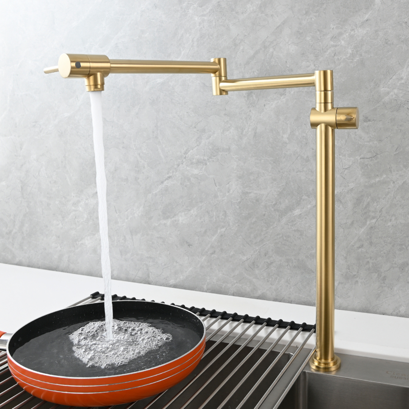 Tecmolog Brass Deck Mounted Kitchen Faucet Modern Modern Commercial Folding Faucet for Sink Faucet with Dual Handle